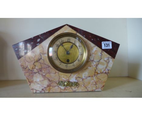 An Art Deco marble mantel clock with Arabic numerals to dial