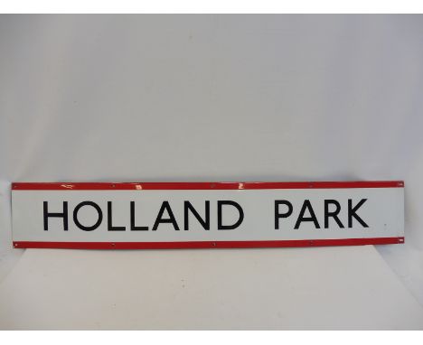 A London Underground enamel sign frieze panel for Holland Park, Central Line, in very good condition, 55 x 9".