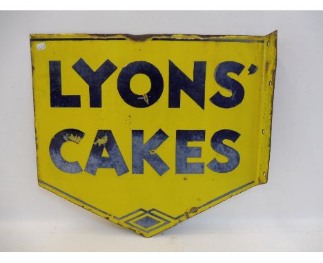 A Lyons' Cakes double sided enamel sign with hanging flange, 18 x 16 1/2".