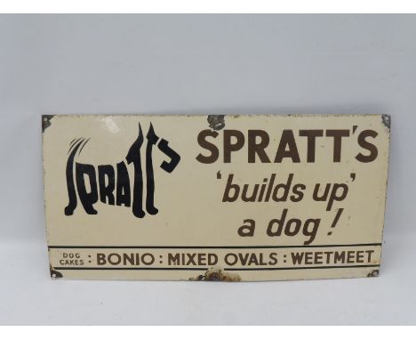 A Spratt's 'Builds up a dog' rectangular enamel sign, 24 x 12". 