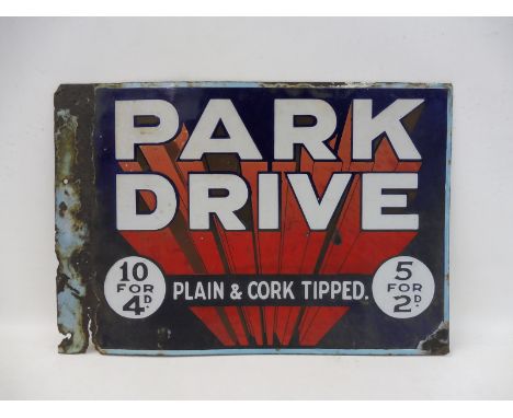 A Park Drive rectangular double sided enamel sign with flattened hanging flange, 17 1/2 x 12". 