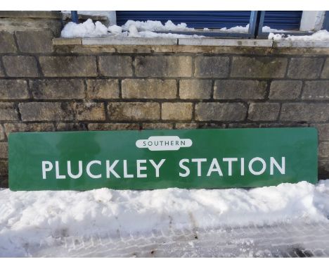 A Southern Region enamel station sign for Pluckley Station, in good condition, 90 x 17". 