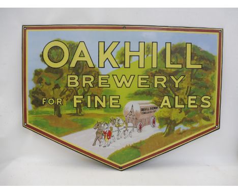 An Oakhill Brewery for Fine Ales, pictorial enamel sign, with minor professional restoration, 27 1/2 x 19 3/4".