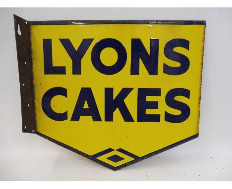 A Lyons Cakes double sided enamel sign with hanging flange, 17 1/2 x 15 1/2". 