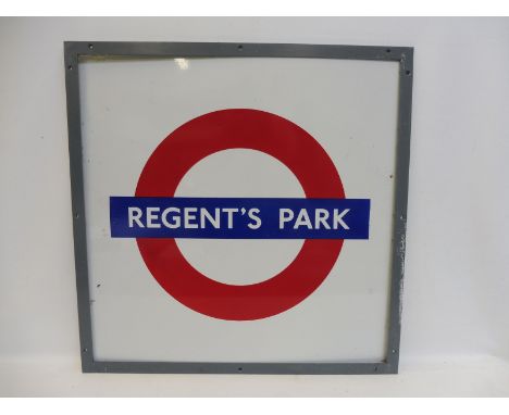A London Transport enamel target sign for Regent's Park, with original frame, 25 x 25". 