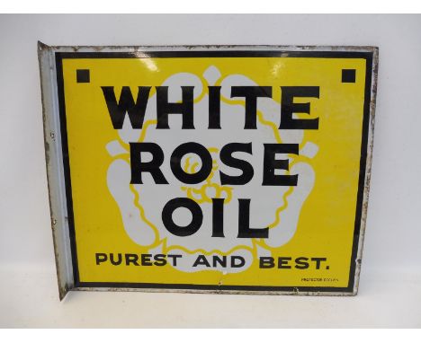 A White Rose Oil double sided enamel sign with hanging flange by Protector of Eccles, 22 x 18". 