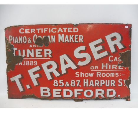 An unusual Frazer's Piano and Organ Maker and Tuner rectangular enamel sign, 30 x 18". 