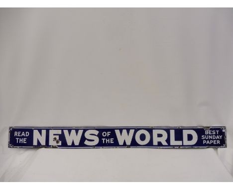 A News of The World rectangular enamel sign by Protector of Eccles, 63 x 6".