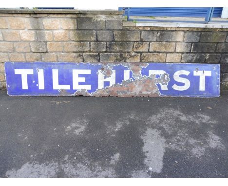 A very long Tilehurst enamel sign by Chromo, possibly from the railway station, 132 x 21".