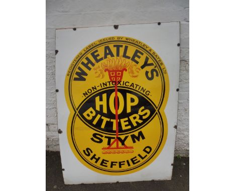 A Wheatley's Hop Bitters of Sheffield enamel sign, with good gloss, 35 x 49".