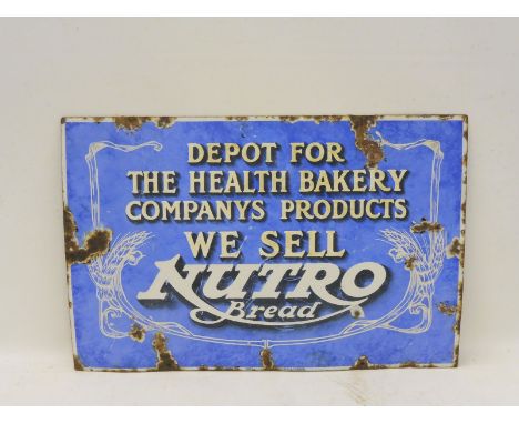 A Nutro Bread rectangular enamel sign by Patent Enamel, 20 x 30".