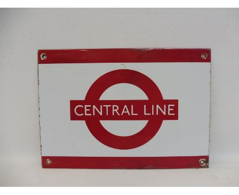 A Central Line London Underground enamel sign frieze plate, with the line name on the bar of a traditional London Transport B