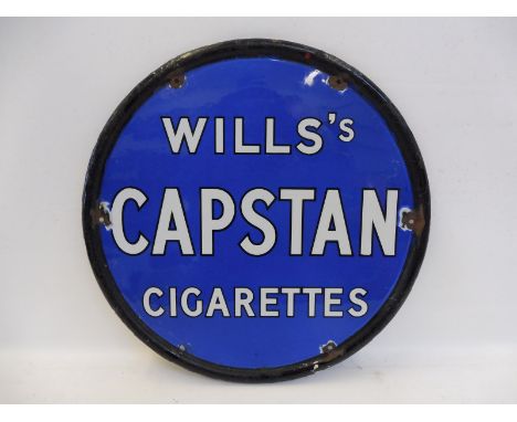 A Wills's Capstan Cigarettes circular enamel sign of unusual blue colour, 18" diameter.
