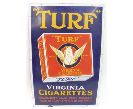 A Turf Virginia Cigarettes pictorial packet enamel sign in very good condition, 24 x 36".