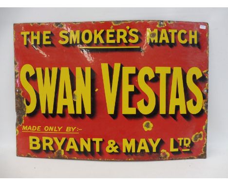 A small Bryant &amp; May Ltd. Swan Vestas rectangular enamel sign, 23 x 16". 