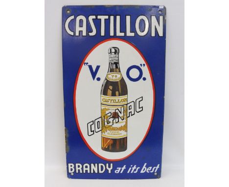 A Castillon Cognac Brandy pictorial enamel sign, 17 x 30".