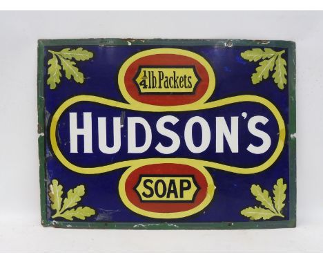 A small Hudson's Soap rectangular enamel sign, with some older minor retouching, 19 1/4 x 14".