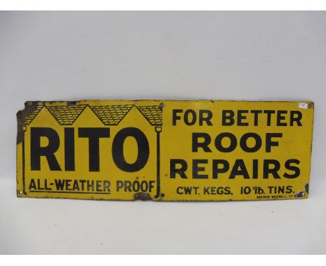 A Rito for Better Roof Repairs rectangular enamel sign by Andrew Maxwell, 24 x 8". 