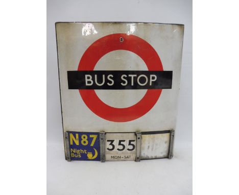 A London Transport 1950s Bus Stop E3 enamel sign, 18 x 21".