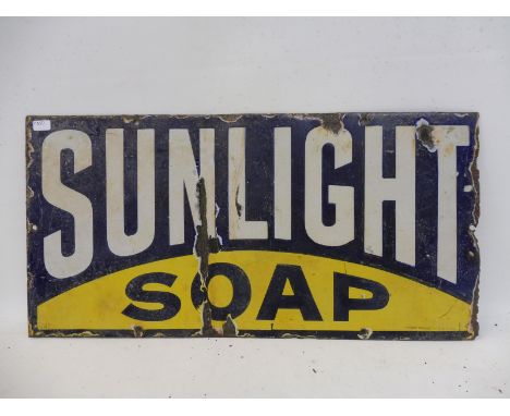 A small and early Sunlight Soap rectangular enamel sign, 18 x 9". 