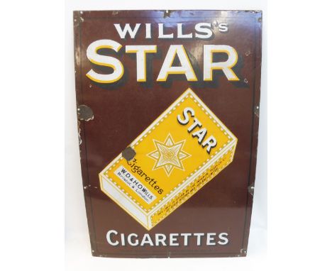 A Wills's Star pictorial packet Cigarettes rectangular enamel sign, 24 x 36".