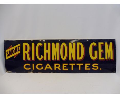 A good Richmond Gem Cigarettes rectangular enamel sign with good gloss, 48 1/2 x 14 1/2". 