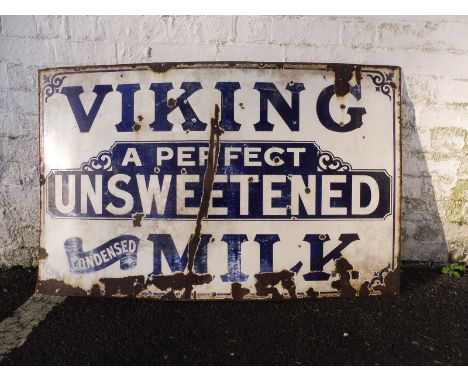 An unusual Viking Unsweetened Condensed Milk rectangular enamel sign, 48 1/4 x 30". 