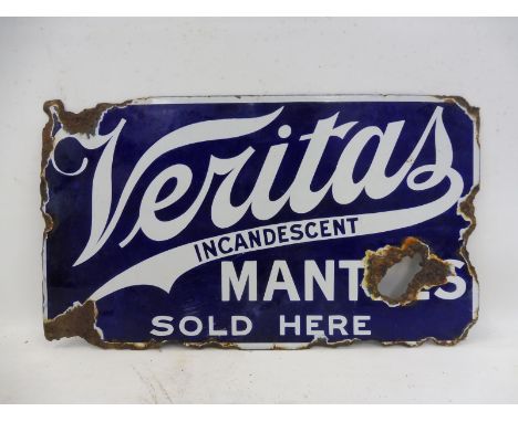 A Veritas Incandescent Mantles Sold Here double sided enamel sign, 14 x 8". 