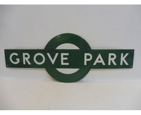 A Southern Railway enamel station target for Grove Park, ex Southern railway station between Hither Green and Elmstead Woods,