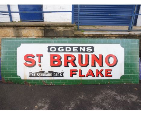 A very large Ogden's St. Bruno Flake rectangular enamel sign with faux tile border, 117 x 39". 
