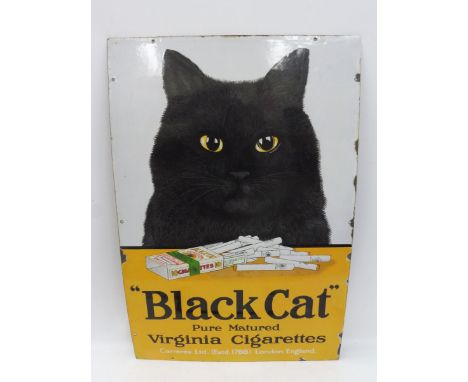 A good Black Cat Pure Matured Virginia Cigarettes pictorial enamel sign, with some minor professional restoration, 24 x 36".