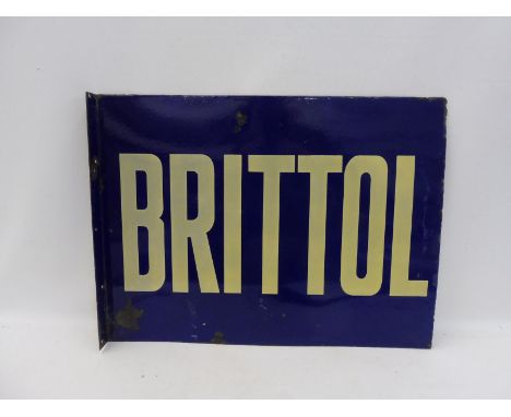 A Brittol double sided enamel sign with hanging flange, with good gloss, 24 x 18".