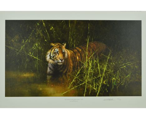 DAVID SHEPHERD (1931-2017) 'INTO THE SUNLIGHT THERE CAME A TIGER', a limited edition print of a tiger wading through water 34