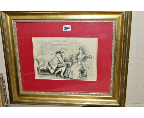 FREDERICK HENRY TOWNSEND (BRITISH 1865-1920), 'KATE OF THE TOLL HOUSE', a pen and ink sketch of a man and woman sitting on a 