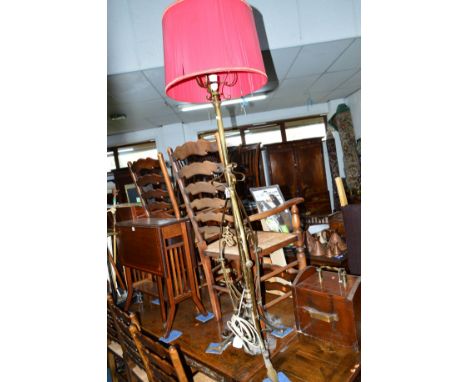 AN ART NOUVEAU BRASS TELESCOPIC STANDARD LAMP, with shade