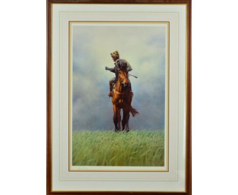 PETER CURLING (IRELAND 1955), 'The Head Lad', a limited edition print 461/600 of a Jockey riding a horse, signed and numbered