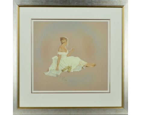 KAY BOYCE (BRITISH CONTEMPORARY), a limited edition print of a young woman in a white dress 163/500, signed and numbered in p