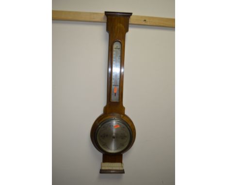 AN ART DECO WALNUT ANEROID BAROMETER, marked H Pidduck & Sons Ltd, Hanley