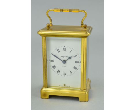 A BRASS CASED CARRIAGE CLOCK, the dial marked 'Bayard & Day Made in France', height 14.5cm including handle