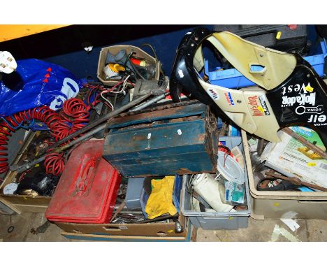 A QUANTITY OF MECHANICS TOOLS, including sockets, spanners, toolboxes, etc