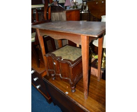 A DISTRESSED VICTORIAN MAHOGANY CHIFFONIER, an Edwardian walnut pot cupboard, a Victorian commode and a mahogany table (4)