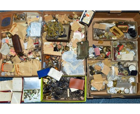 CLOCK AND WATCH REPAIR INTEREST, a quantity of parts for clocks and watches, including springs, hands, keys, part pocket watc