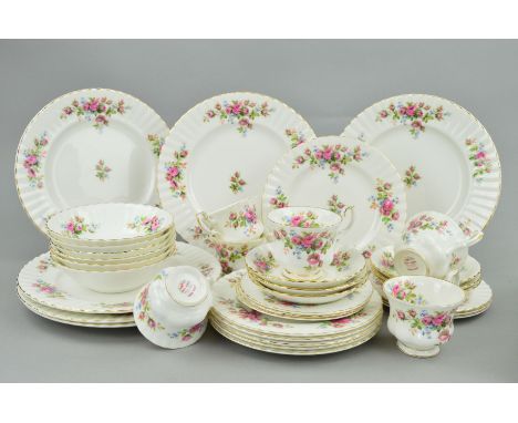 ROYAL ALBERT 'MOSS ROSE' TEA/DINNER WARES (SECONDS), to include six 26cm plates, six 21.5cm plates, six bowls, six cups, six 