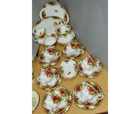 ROYAL ALBERT 'OLD COUNTRY ROSES' TEASET, to include teapot, cake plate, oval dish, milk jug, sugar bowl, six cups, six saucer