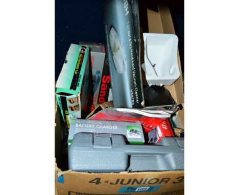 A TRAY OF ELECTRICAL TOOLS, including cordless drill, hand vac, jigsaw, etc