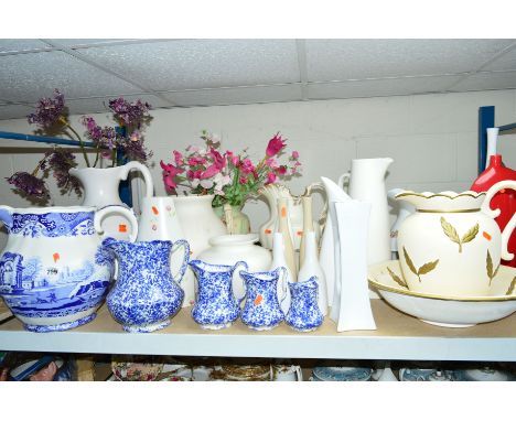 VARIOUS JUGS, VASES, JUG/BOWL SET ETC, to include a Spode 'Italian' dairy jug, a Royal Doulton 'Rose Clouds' vase, four gradu