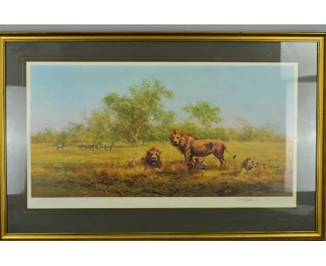 DAVID SHEPHERD (1931-2017) 'EVENING IN LUANGWA', a limited edition print 675/850 of a pride of lions, signed in pencil with F