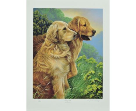 NIGEL HEMMING (BRITISH 1957) 'GOOD AS GOLD' an artist proof print 24/25 of a pair of golden retrievers, signed and numbered w