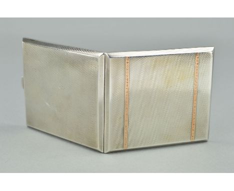 A GEORGE V SILVER AND GOLD INLAID RECTANGULAR CIGARETTE CASE, engine turned decoration, gilt interior makers W.T.Toghill & Co