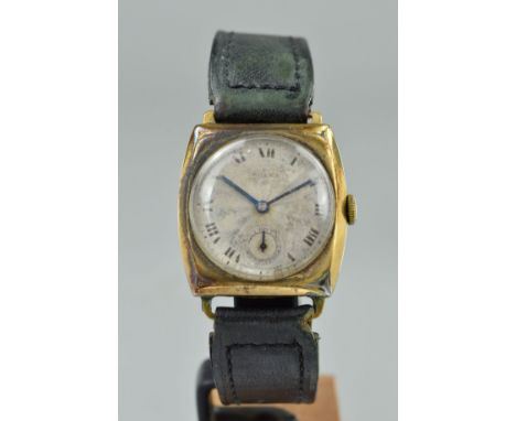 AN EARLY 20TH CENTURY 9CT GOLD ROLEX GENT'S WRISTWATCH, tonneau shape case measuring 29mm x 27mm, dial signed 'rolex Swiss Ma